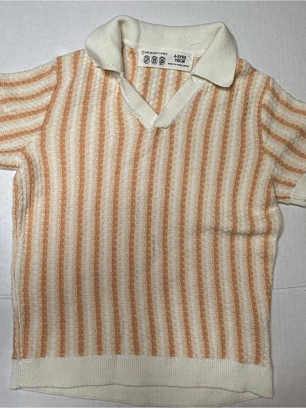 Primark Kids Cream & Peach Striped Polo Sweater Top
